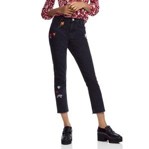 Maje Straight Patch Embroidered Stretch Denim Jeans